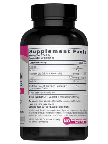 Grassfed Collagen Peptides + C & Biotin, 270 Caplets